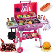Kids Kitchen Toy Set, Kids BBQ Grill Playset with Smoke Sound Light, 2-Layer Bar