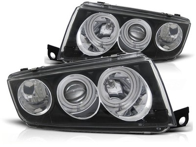 CCFL Angel Eyes Scheinwerfer Set für Skoda Fabia BJ 12/99-08 Klar Schwarz