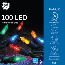 GE StayBright 100-Count 24.75-ft Constant Multicolor Mini LED Plug-In Christmas