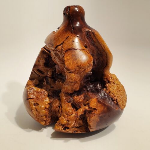 VTG BURL WOOD Weed Pot Bud Vase Art Sculpture LIVE EDGE 7" MCM Polished Turned