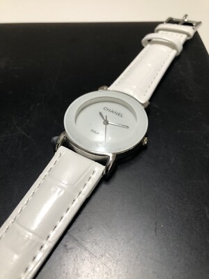 Vintage CHANEL PARIS White Watch w/NEW White Leather Alligator Strap 6.5''-9''