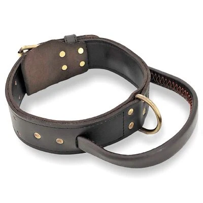 FDC HEAVY DUTY Dog Collar Handle 1.6" Width Genuine Real LEATHER Medium Large Pet