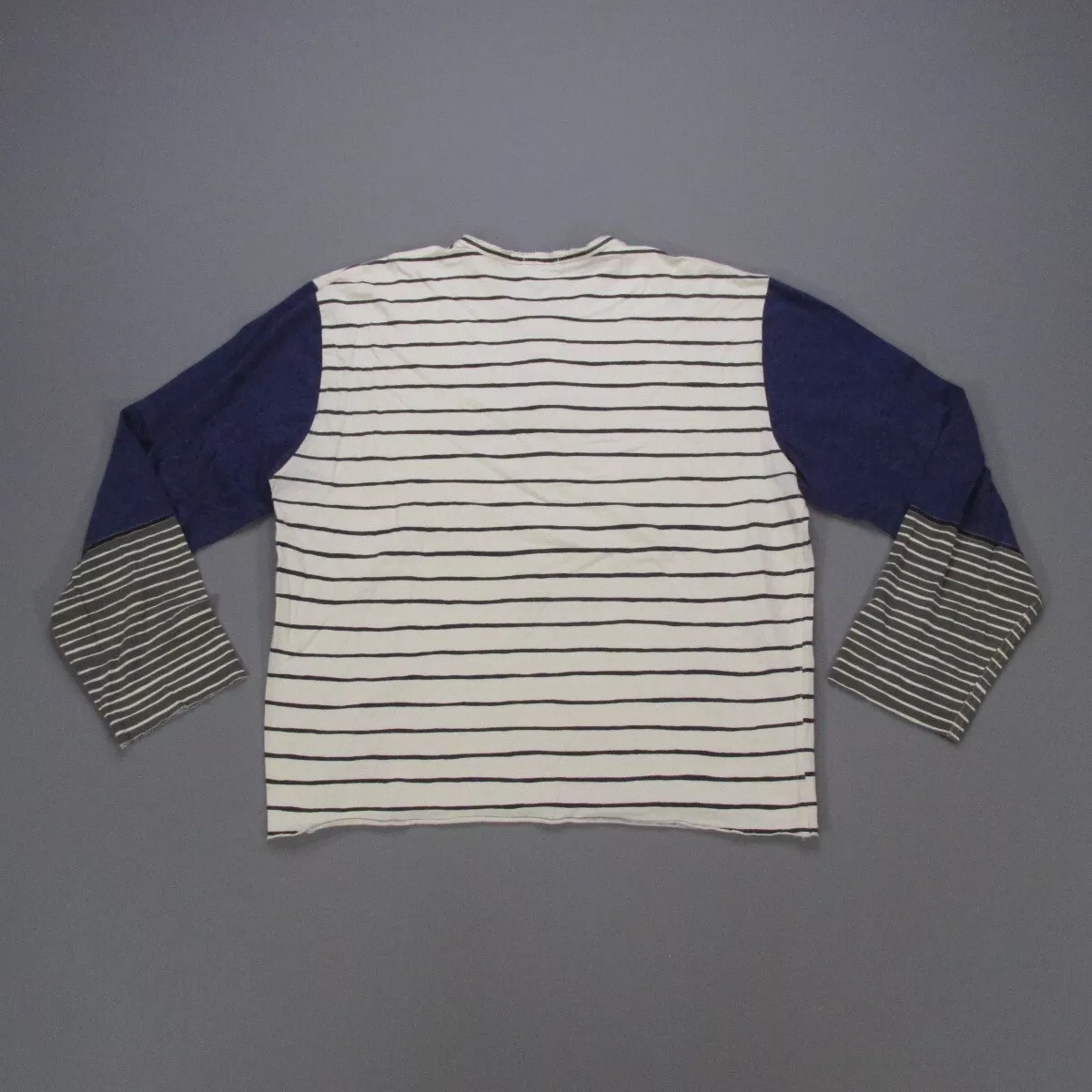 Rare Vintage STONE ISLAND Henley Striped Long Sleeve T Shirt Streetwear Italy