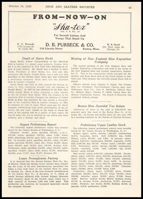 1929 D. B. Purbeck & Company Boston Shu-Tex For Smooth Linings & Vamps Print Ad