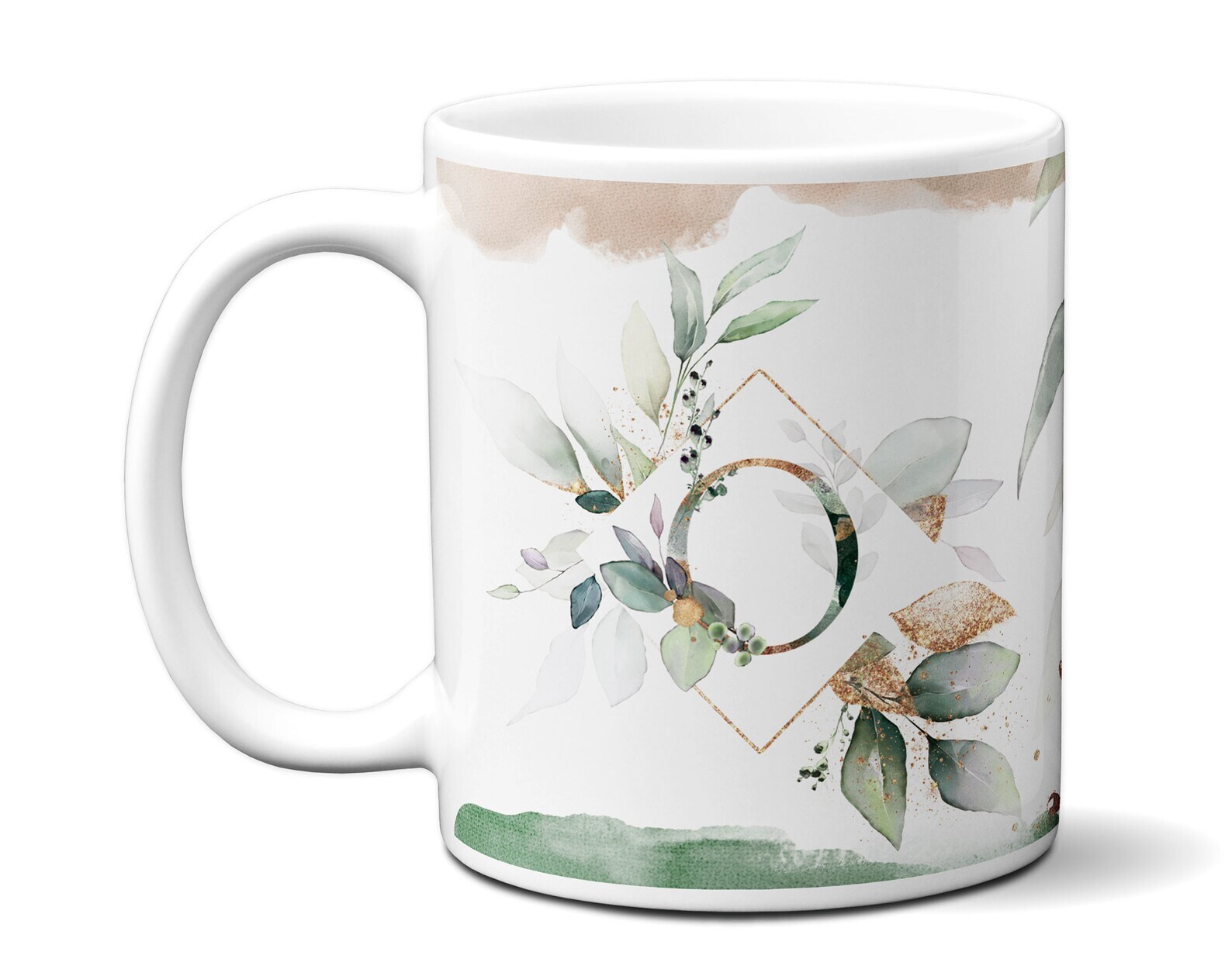 Letter Initial Leafy Mug Personalized Name & Monogram Flowering Alphabet Mug