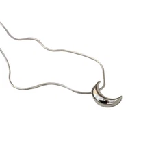 Silvery Crescent Moon Pendant Necklace - New