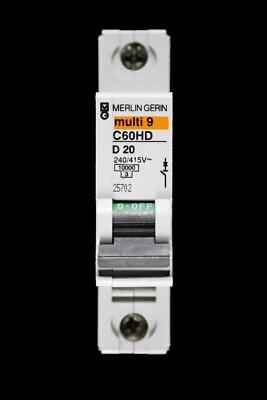 MERLIN GERIN 20 AMP CURVE D 10kA MCB SCHUTZSCHALTER C60HD 25702 MULTI9