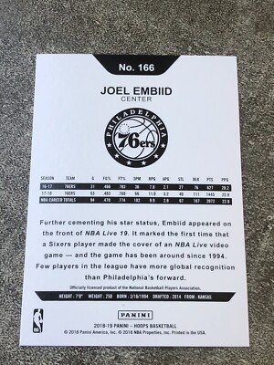 2018-19 Panini NBA Hoops Joel Embiid #166