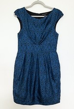 Banana Republic 100% Silk Dress Blue And Black Zip Up With Pockets Size 6P