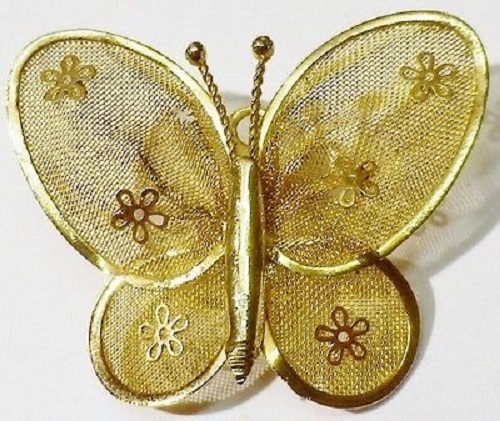 Broche Vintage Papillon Couleur Chaude Or Patiné - Réf. *4990 - Occasion