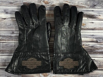 Men's Harley-Davidson Black Leather Gauntlet Motorcycle Lined Gloves Medium