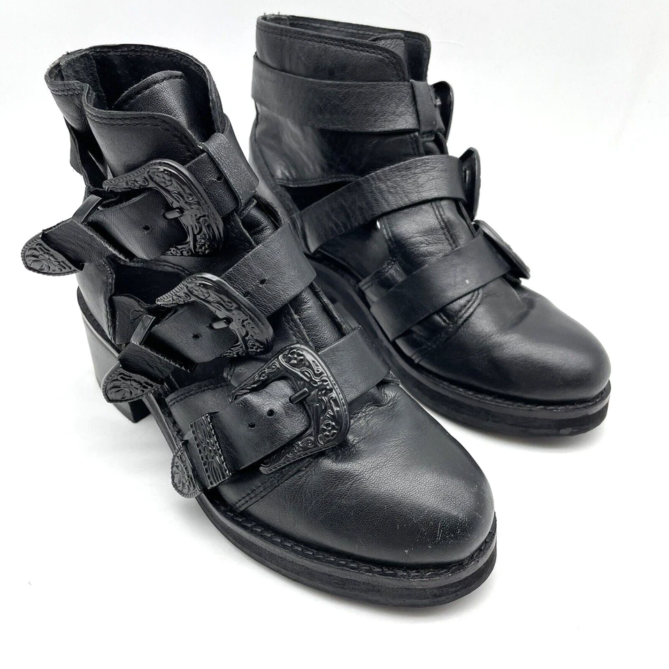 Botines Topshop 'MARCO' Negro Cuero Genuino Triple Hebilla Recortados US5.5 EU36 Foto 3 de 4