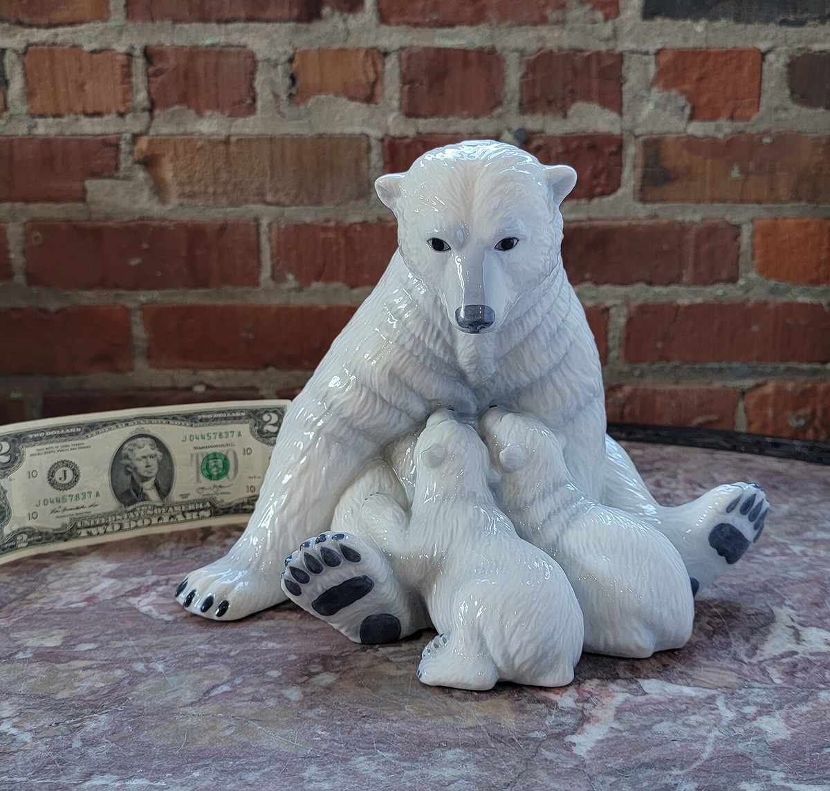 ROYAL COPENHAGEN Figurine-Mother Polar Bear & Cubs-#087-Motherly 