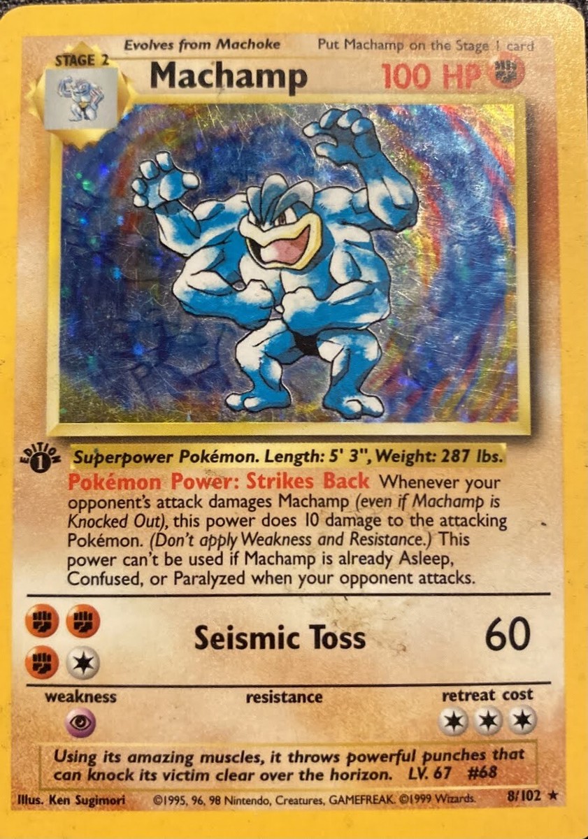 machamp pokemon card 1995 ERROR] Machamp - 8/102 - CGC 5.5 - Minor Miscut - Holo - Base set main image 0