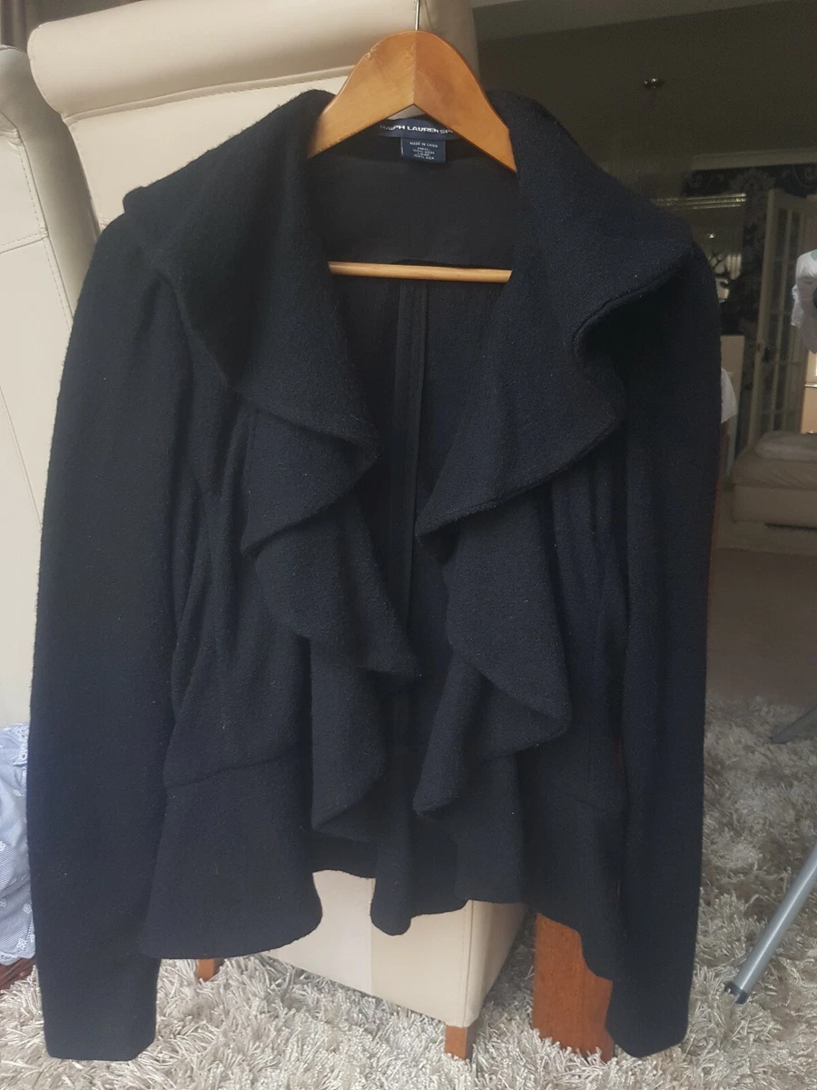 RALPH LAUREN LADIES SIZE M GORGEOUS BLACK WOOL RUFFLE CARDIGAN RRP