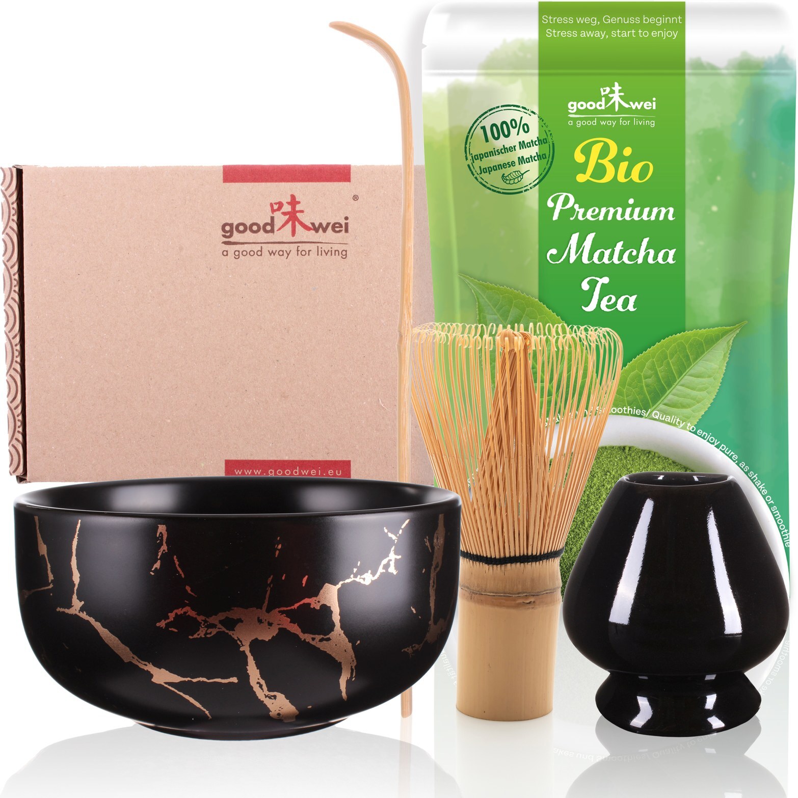 Matcha Tee Set mit BIO Japan Matcha | Teeschale, Matchabesen & Halter | Marmor