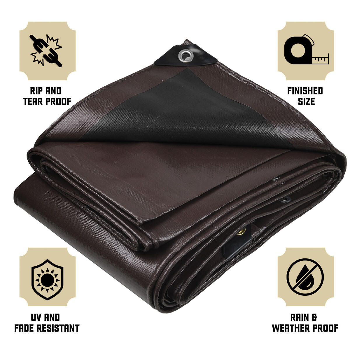 15 mil Tarp Brown Heavy Duty Reinforce Resistant Cover Tent
