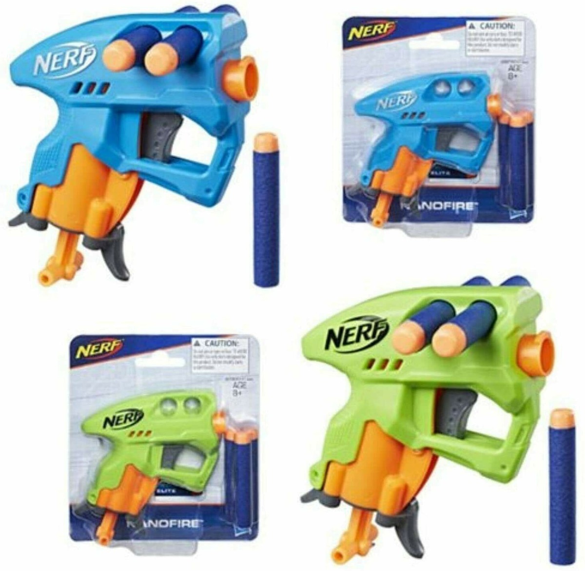 NERF ライト不良 4点セット 海外仕様 旧ロゴ・XD x2・グレー Lot of 5: Nerf N-Strike NanoFire Guns - 2 Green, 3 Blue Boys Party