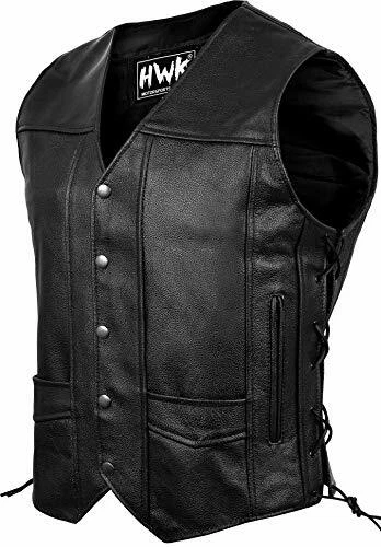 Leather Motorcycle Vest For Men Black Classic Vintage Club Riding