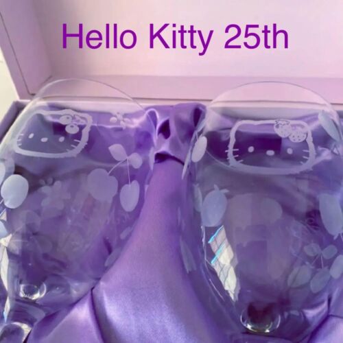 Vaso de vino de cristal Sanrio Hello Kitty para el 25 aniversario LTD Japón Envío Grabado - Imagen 1 de 9