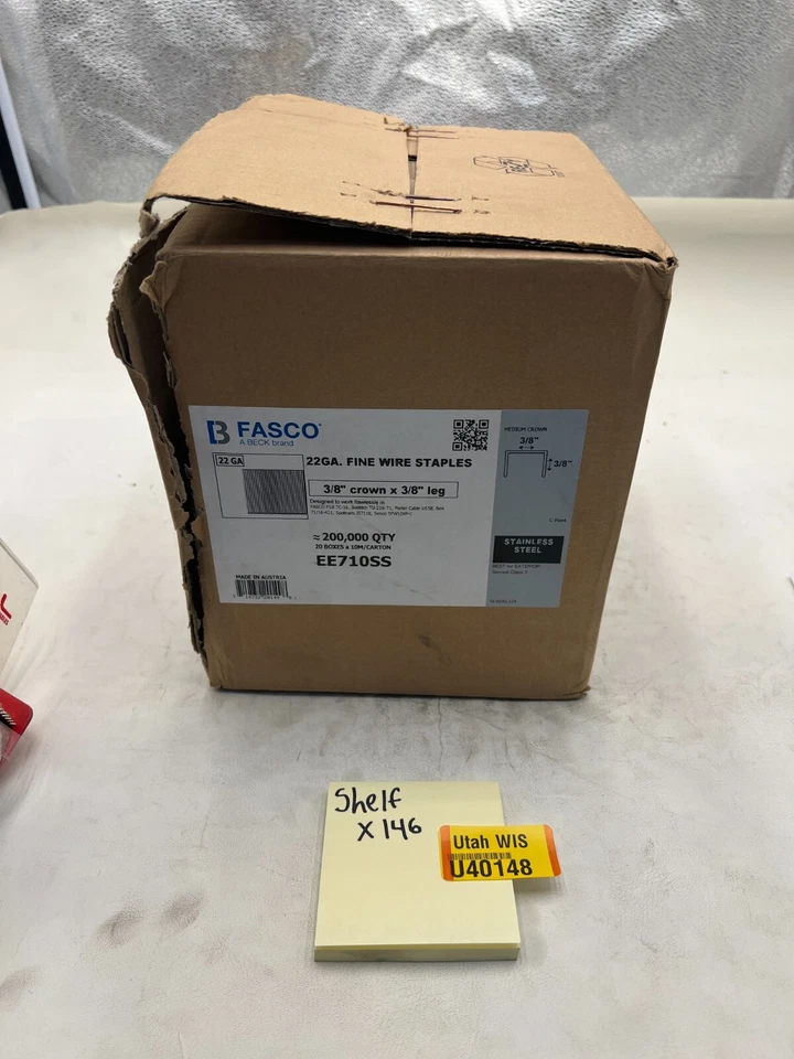 1 Caja de 10.000 - Fasco EE710SS 22ga L 3/8" CrownX H 3/8" Pata Foto 3 de 3