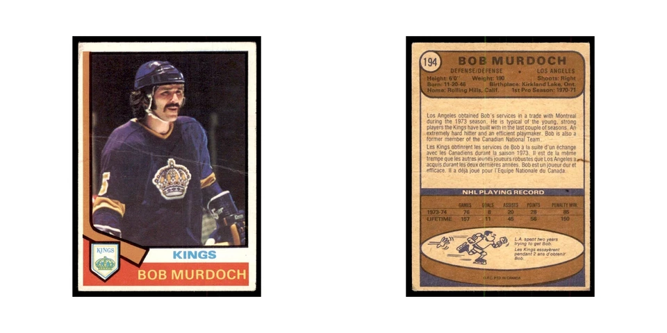 1974 O-Pee-Chee Bob Murdoch RC (Damaged) Los Angeles Kings #194 - Image 3 of 3