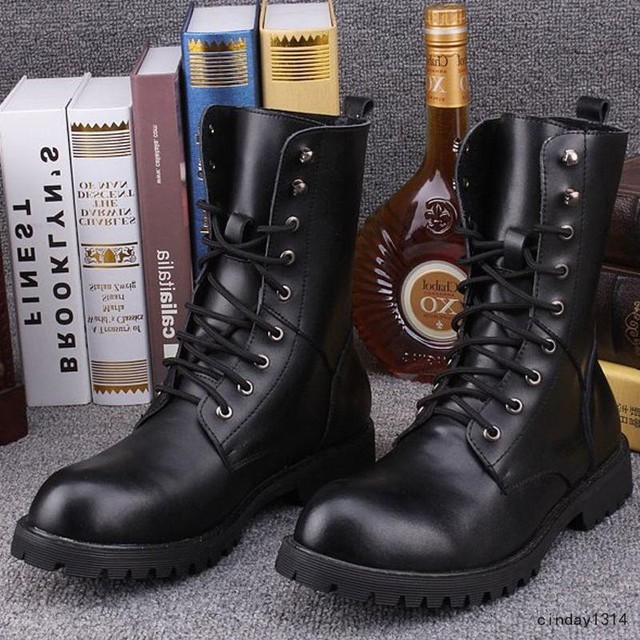 Men's Lastest Black Combat Leather Military Ankle Boots Lace Up Shoes