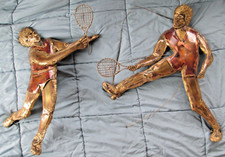 Vintage Paul D Wellington Metal Wall Sculpture Art MCM Atomic Tennis Players