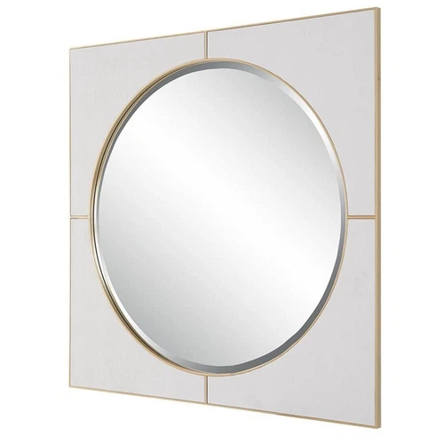 Uttermost Cyprus 40" Square Contemporary MDF Wood and PU Mirror in White/Gold - Picture 2 of 9