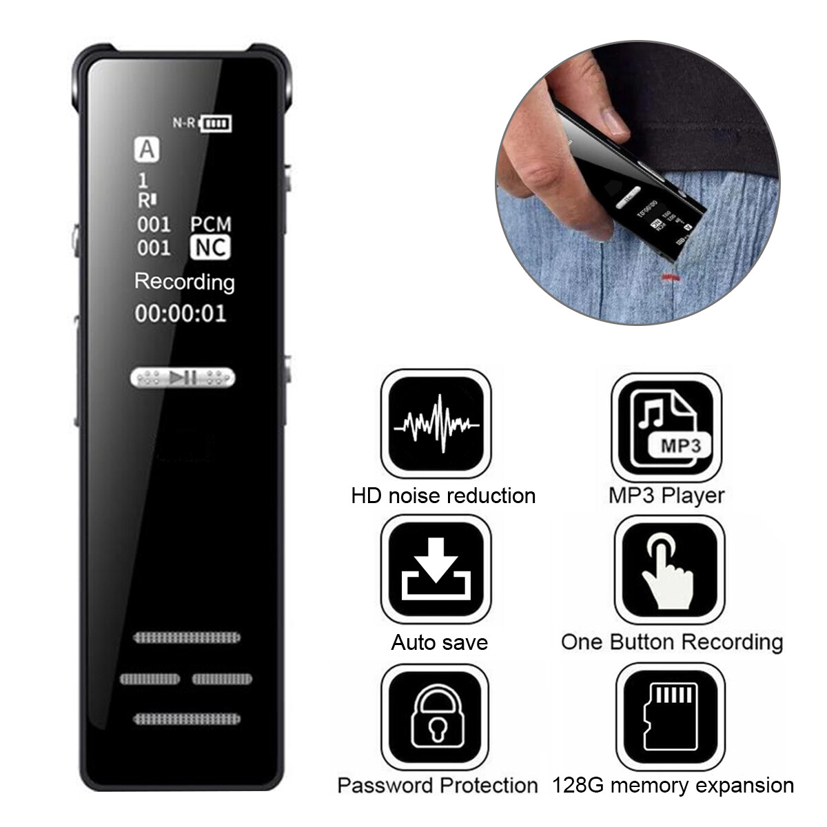Mp3 Player 128gb Noise Reduction 30m Range Pass Protect