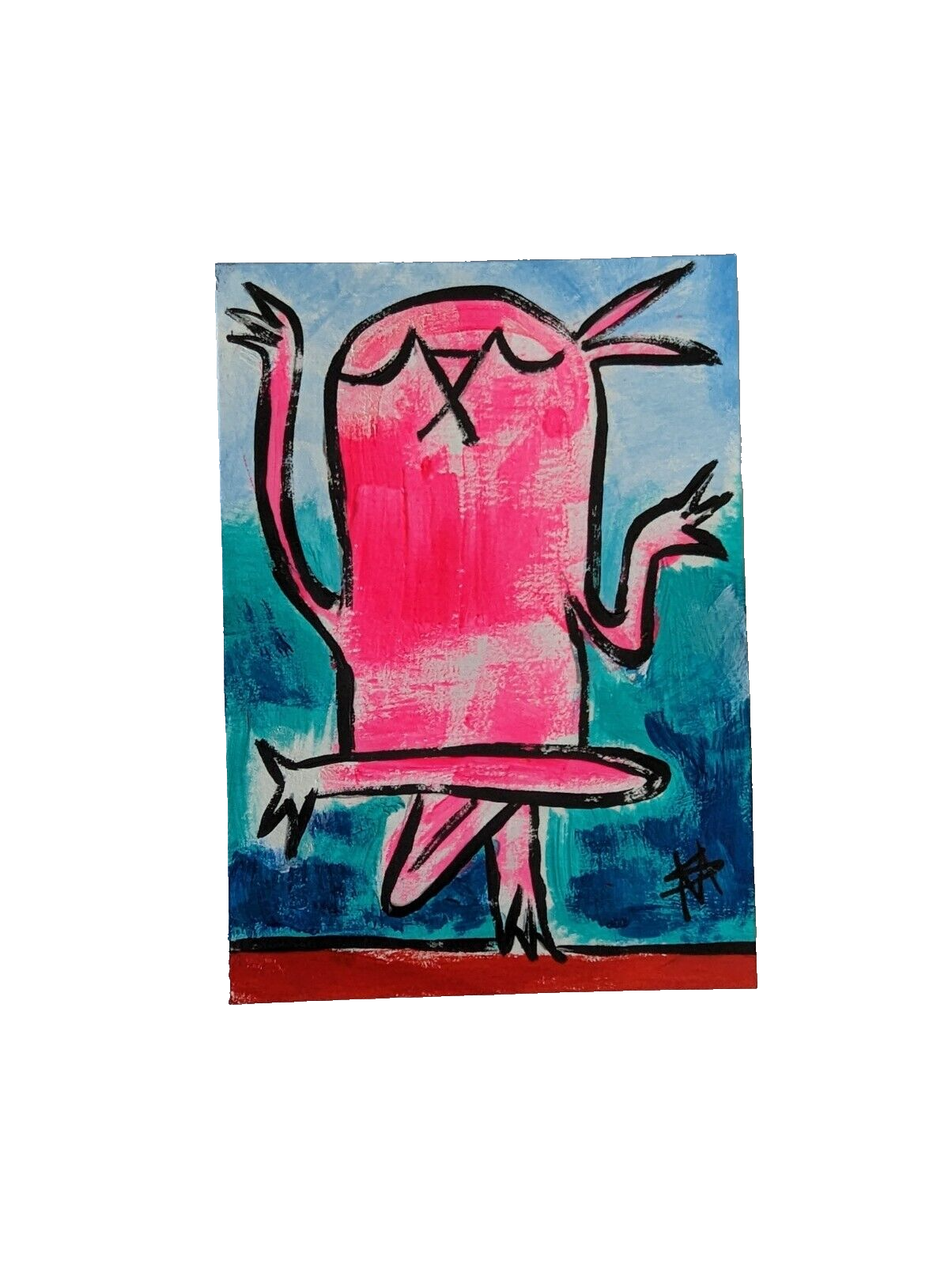 Original ACEO Painting Cat Miniature Seascape Yoga Surf Art Card