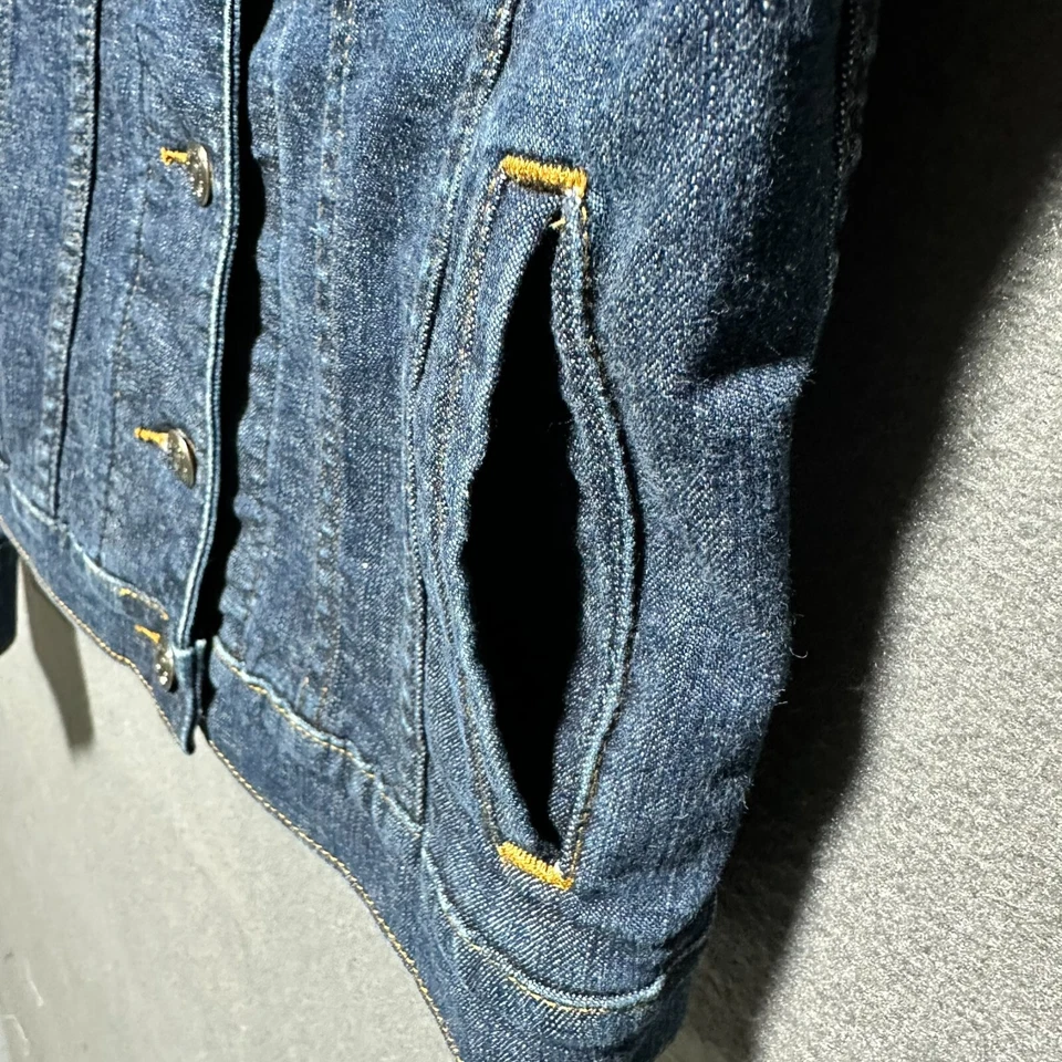 Chaqueta vaquera halógena de mezclilla para mujer azul lavado medio talla S algodón elástico Foto 3 de 4