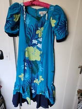 Women's Vintage T L Muumuu Factory Hawaii Size 7/8 Blue Floral Muumuu