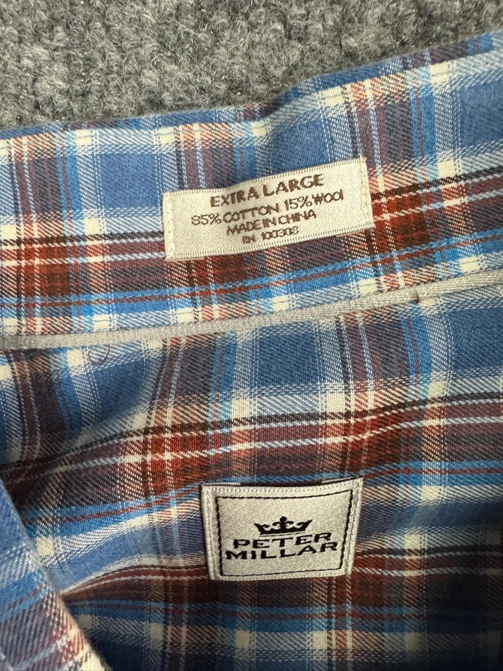 Peter Millar Dress Shirt Men's XL Blue Red Check Wool Blend Button Down - Image 2 of 4