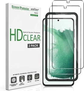 2 Pack amFilm Samsung Galaxy S22 Plus 5G Hybrid Screen Protector, HD Clear 
