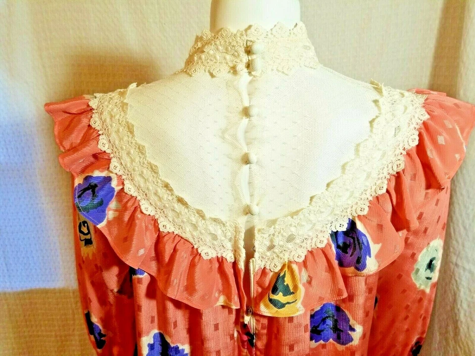 Винтажный Fumi's оригиналы Гонолулу гавайский Gunne саксофон стиль платье с кружевом S/M - Изображение 4 из 4