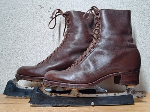 Vintage Brown Leather Figure Ice Skates Boots Women's UK Size 5 Canadian Blades