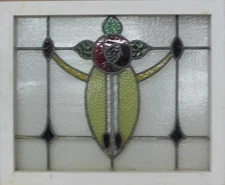 MACKINTOSH ROSE MIDSIZE OLD ENGLISH LEADED STAINED GLASS WINDOW 23.75" X 19.5"