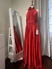 Mac Duggal NWT , Red Soft Tie Halter Neck High Slit Gown, Size 12, MSRP 398