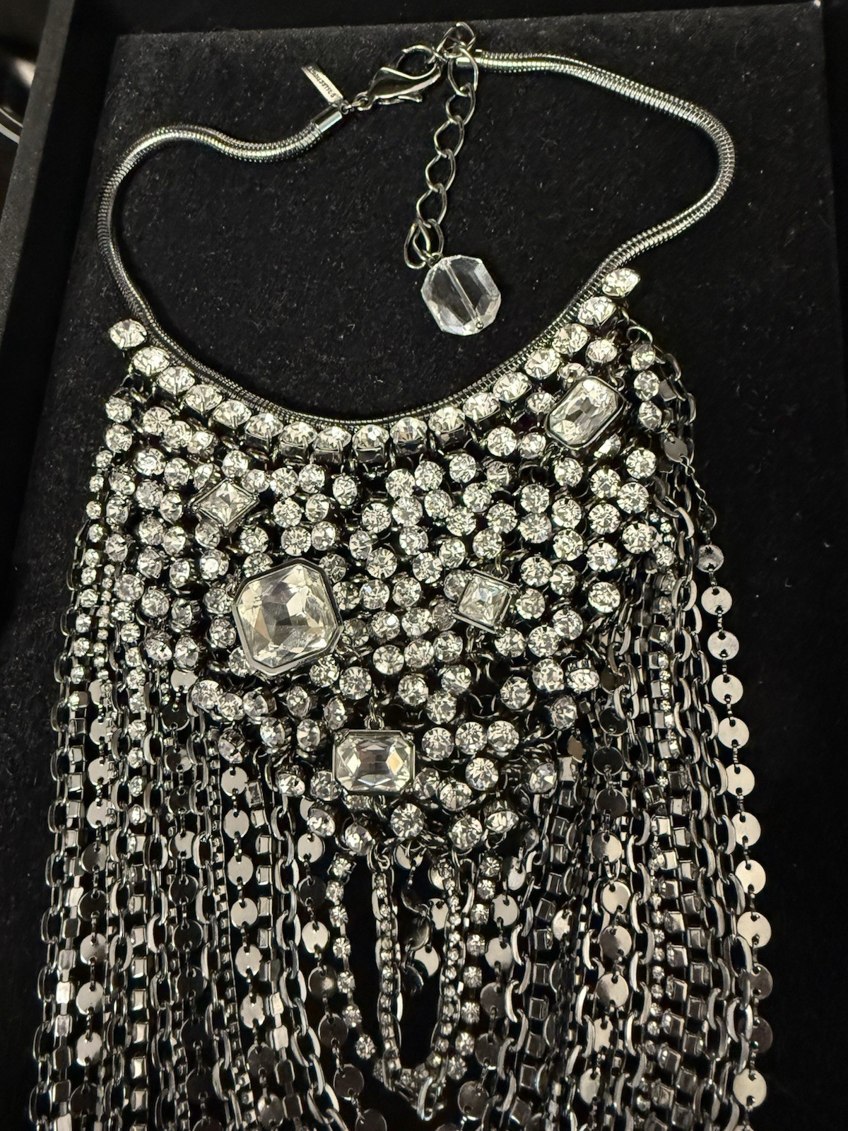 SilverTone Bib Statement Necklace Signed Chico’s … - image 3