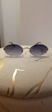 tr Women's Rimless Oval Sunglasses Gold Metal Frame Blue Gradient