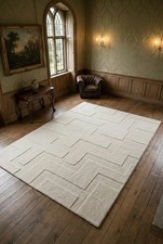 Image of Cream Geometric Hand Tufted Rug 3D Textured High Low Area Rug Minimalist Ivory