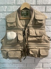 Orvis Men's Beige Cotton Fishing Vest M Regular Canvas Zipper Multiple Pockets