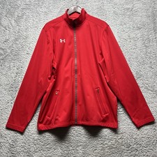 Under Armour Track Jacket Mens XL Red ColdGear Full Zip Athletic Logo