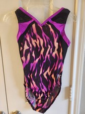 GK Elite Black and Purple Flame Gymnastics Leotard AM Adult Medium