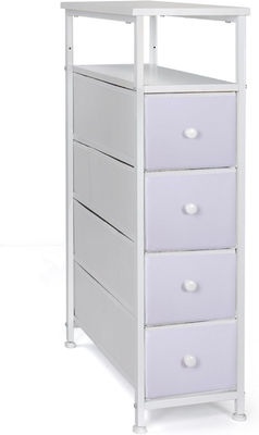 Slim Fabric Dresser with 4 Drawers, Vertical Storage Tower for Bedroom, Hallway, Entryway - White Slim Fabric Dresser with 4 Drawers, Vertical Storage Tower for Bedroom, Hallway, Entryway - White