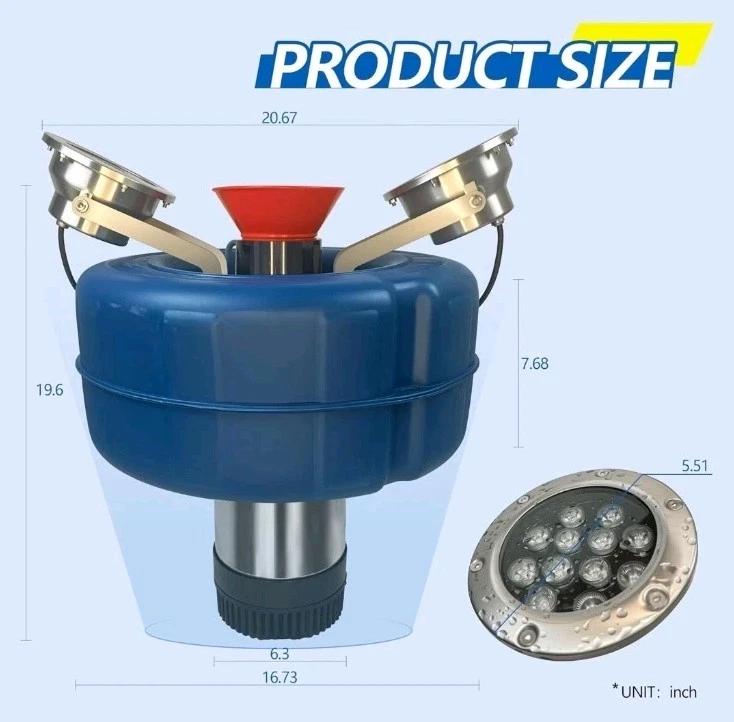 RGB LED пруд фонтан аэратор 750 Вт с изменение цвета световое шоу, 1HP 15000 GPH - Изображение 3 из 4
