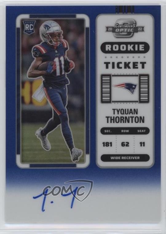 2022 Contenders Optic Blue Prizm 65/75 Tyquan Thornton #138 Rookie Auto RC 01w3