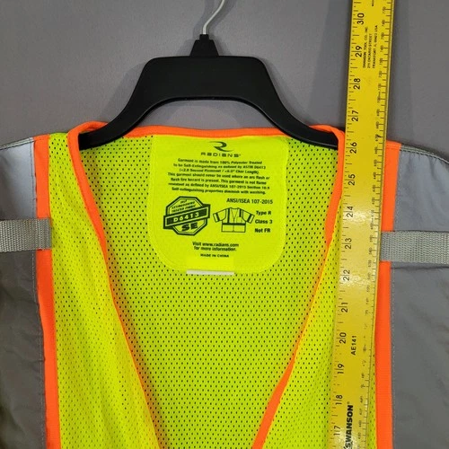 Radwear Men's Hi-Vis Yellow Safety Vest L Reflective Class 3 Ansi Workwear image 4