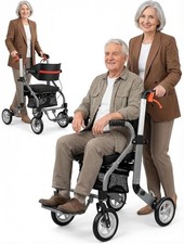 **GICS-UK Folding Rollator Walker with Seat 10kg Aluminium 4 Wheel Walking Aid